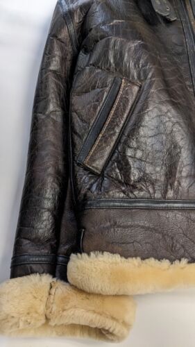 Vintage Leather Shearling Bomber Jacket Size XL Brown