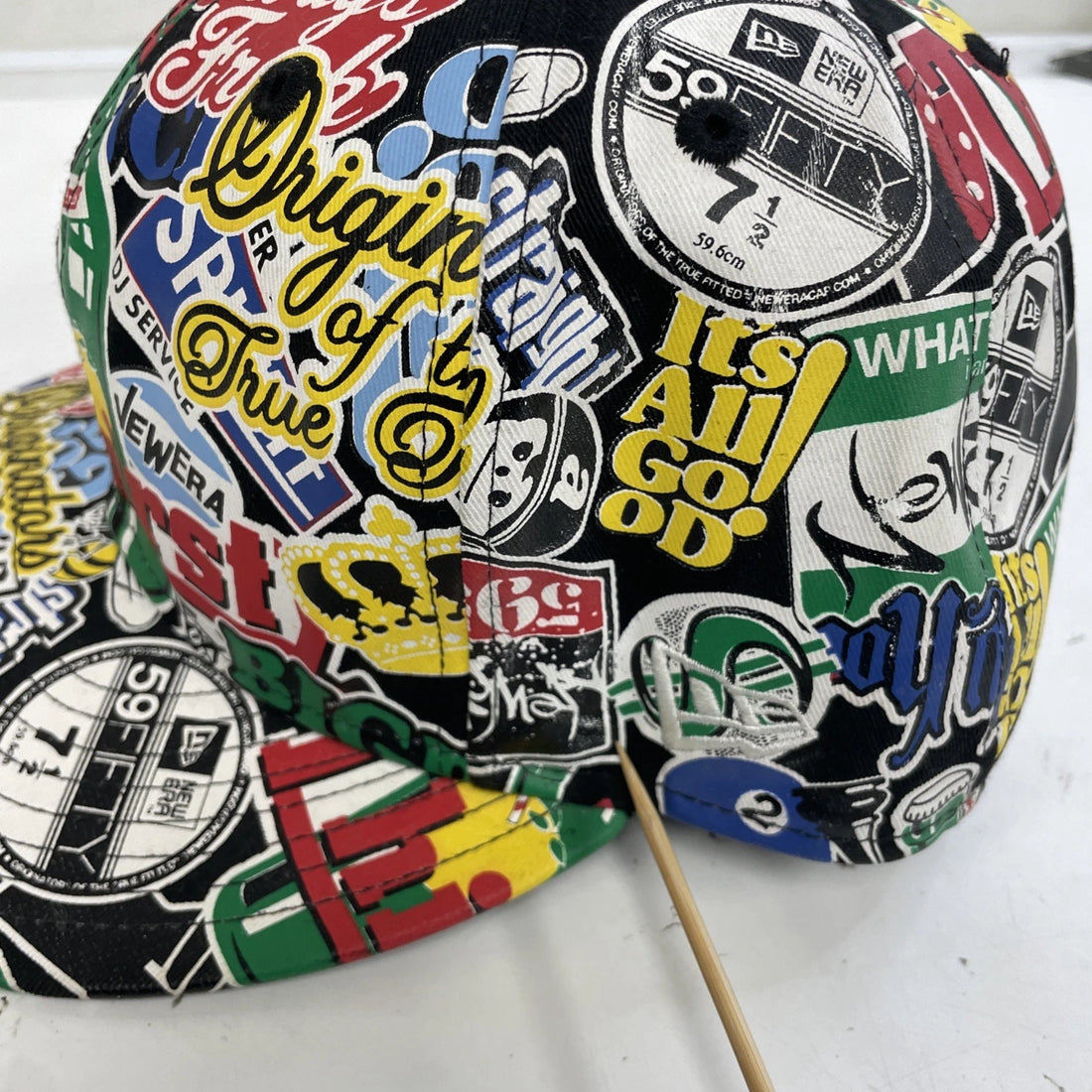 Originators Of The True Fitted Hat Cap Size 7 3/8 All Over Print Faux Leather