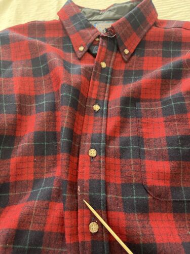 Vintage Pendleton Fireside Wool Button Up Shirt Size Large Red Tartan Plaid