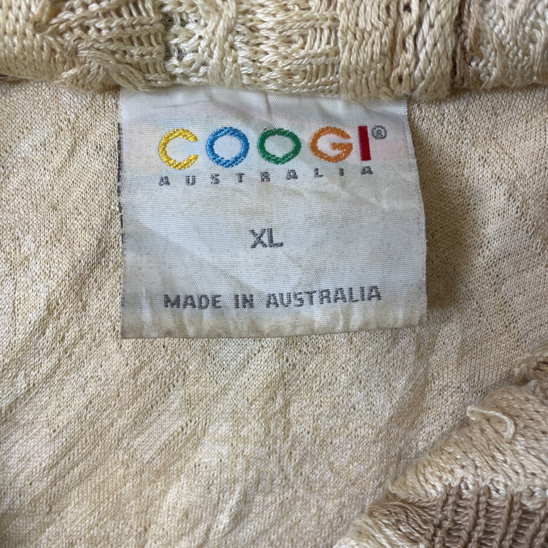 Vintage COOGI 3D Knit Toggle Coat Jacket Size XL Beige Cream