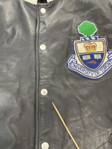 Vintage University Of Toronto Leather Varsity Jacket Size 48 Fur Lined