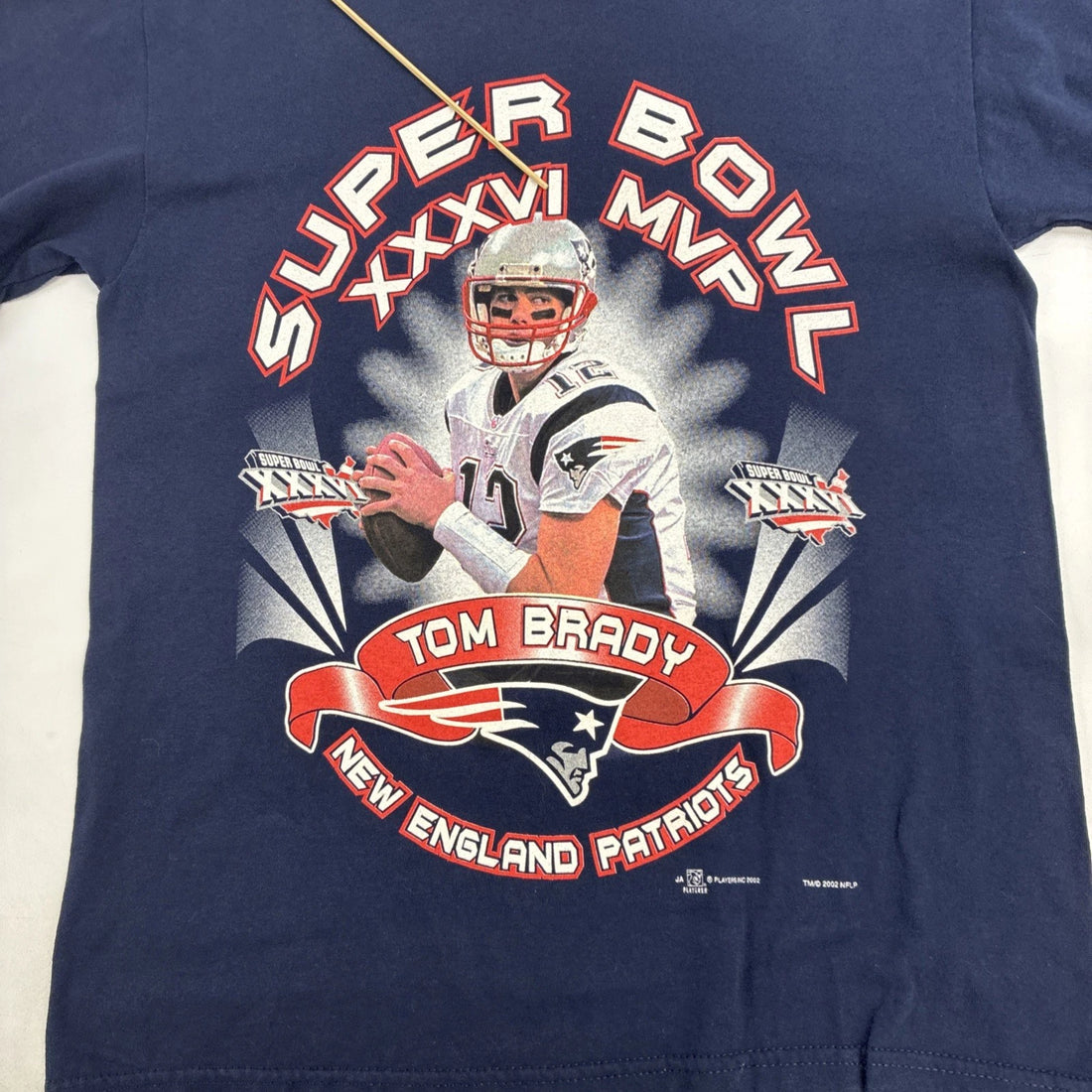 Vintage Tom Brady Patriots Super Bowl XXXVI MVP T-Shirt Size Medium 2002 NFL