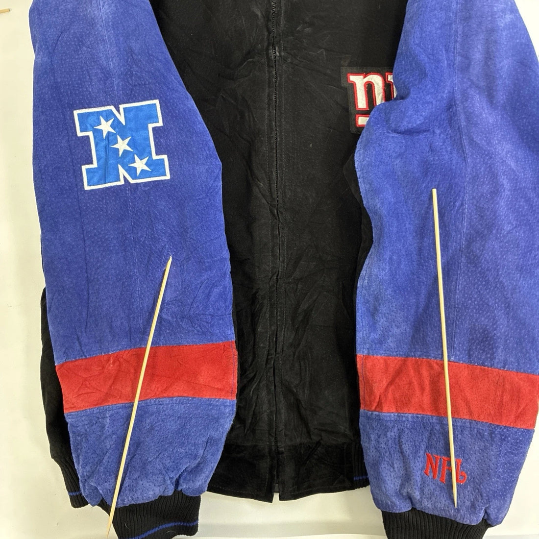 New York Giants Leather Suede Varsity Bomber Jacket Size Medium NFL