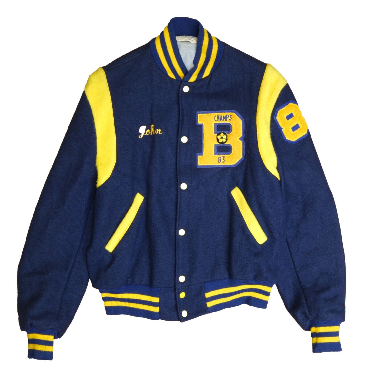 Vintage Barrington Soccer Letterman Wool Varsity Jacket size Large Blu Throwback Vault