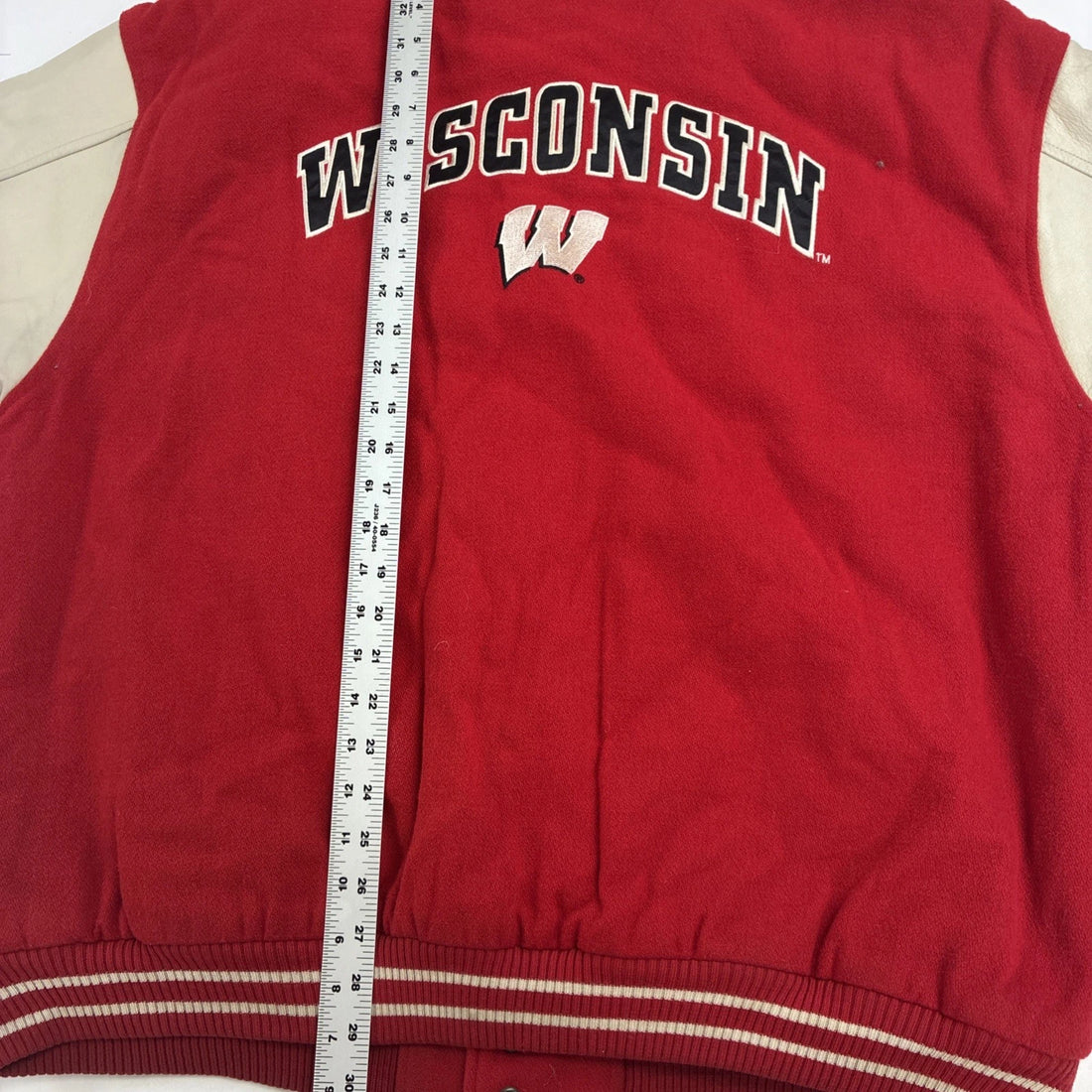 Wisconsin Badgers Logo Athletic Leather Wool Varsity Jacket Size XL NCAA