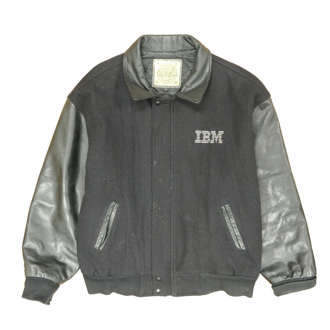 Vintage IBM Leather Wool Varsity Jacket Size 2XL Computer Logo