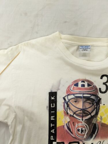 Vintage Montreal Canadians Patrick Roy T-Shirt Size XL White 90s NHL
