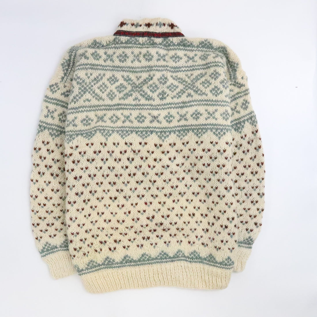 Vintage Lazle Wool Knit Sweater Size Large Hand Made Nepal Fair Isle Birds Eye