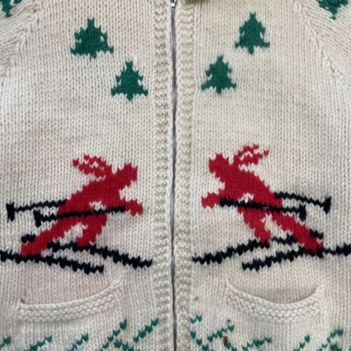 Vintage Ski Winter Wool Knit Cowichan Sweater Size Small Clix Zip