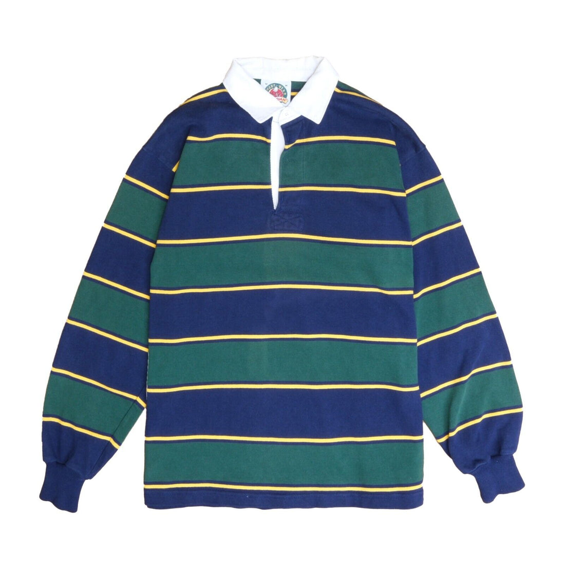 Vintage Barbarian Rugby Shirt Size Medium Green Blue Striped