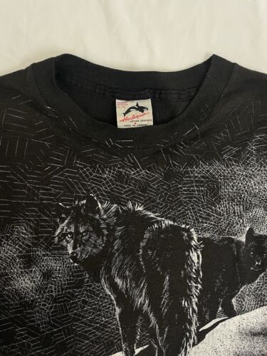 Vintage Wolf All Over Print T-Shirt Size Large Nature Wildlife AOP 1992 90s