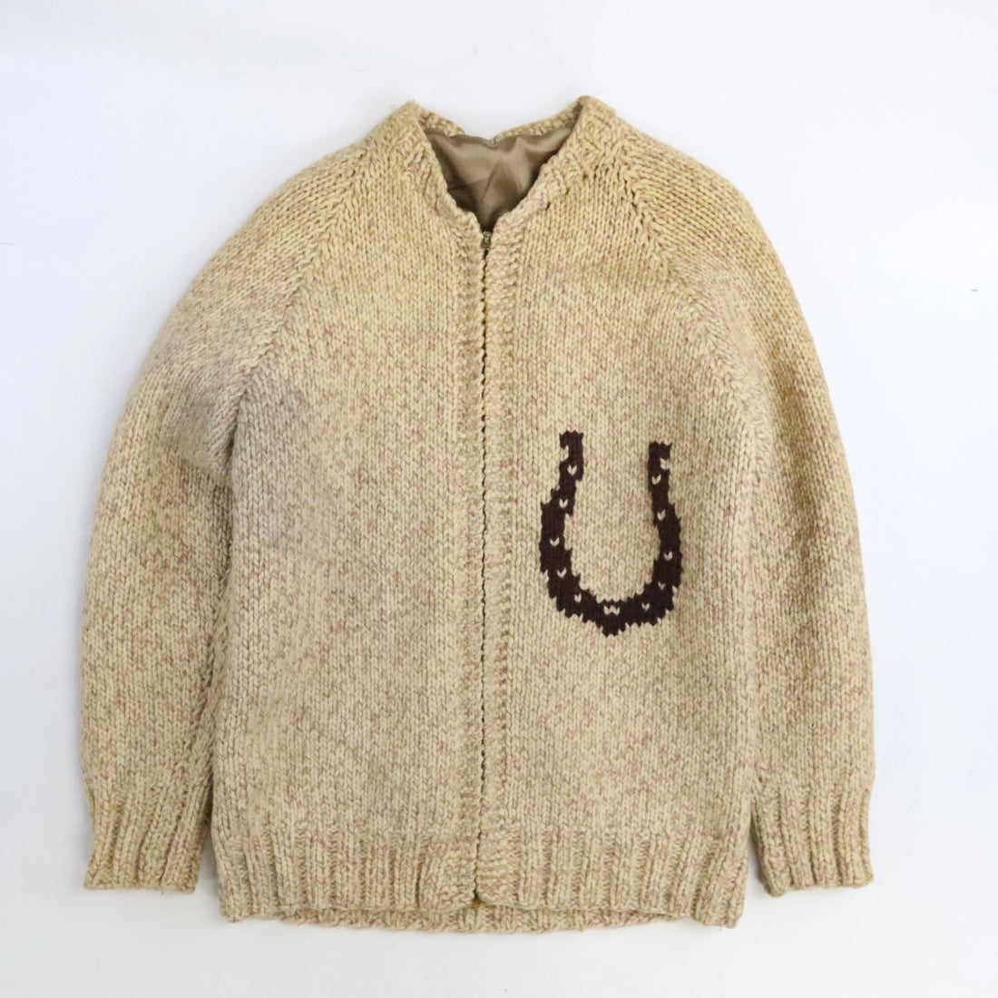 Vintage Horse Horseshoe Wool Knit Cowichan Sweater Size Small