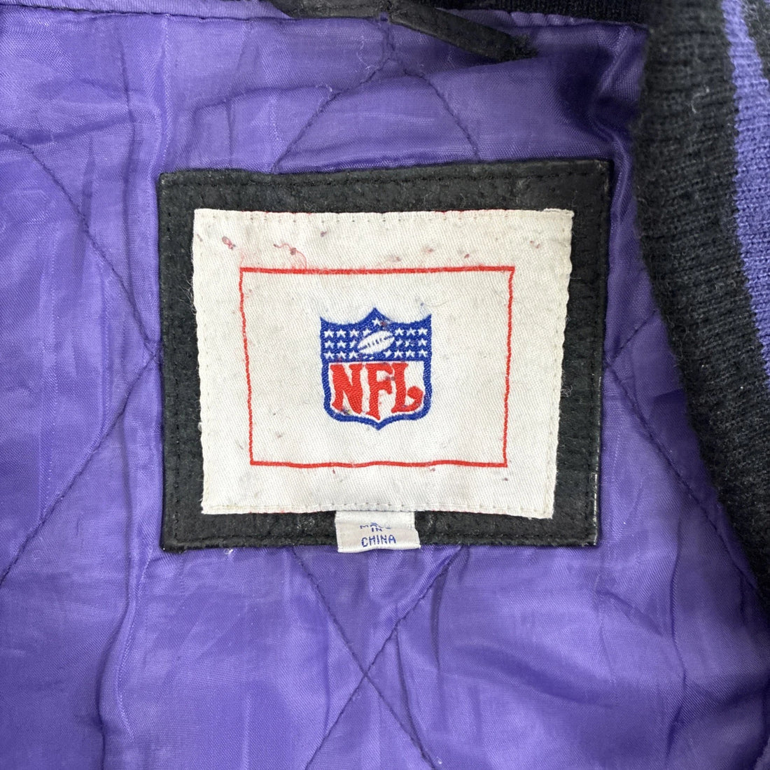 Minnesota Vikings Leather Suede Varsity Bomber Jacket Size Large NFL