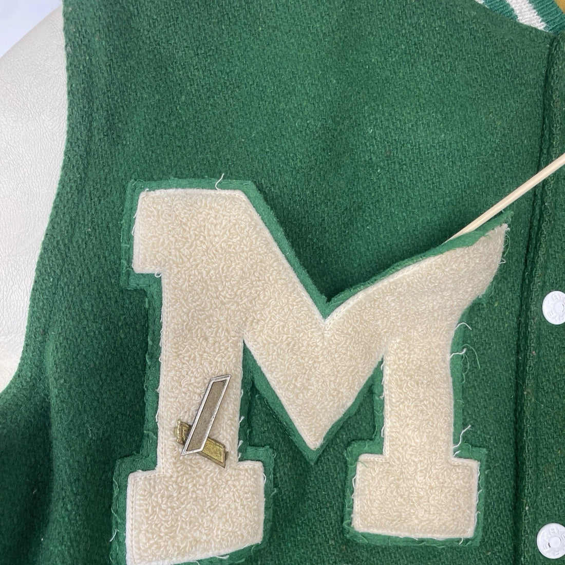 Vintage Wool Letterman Varsity Jacket Size Medium Green 1987 80s