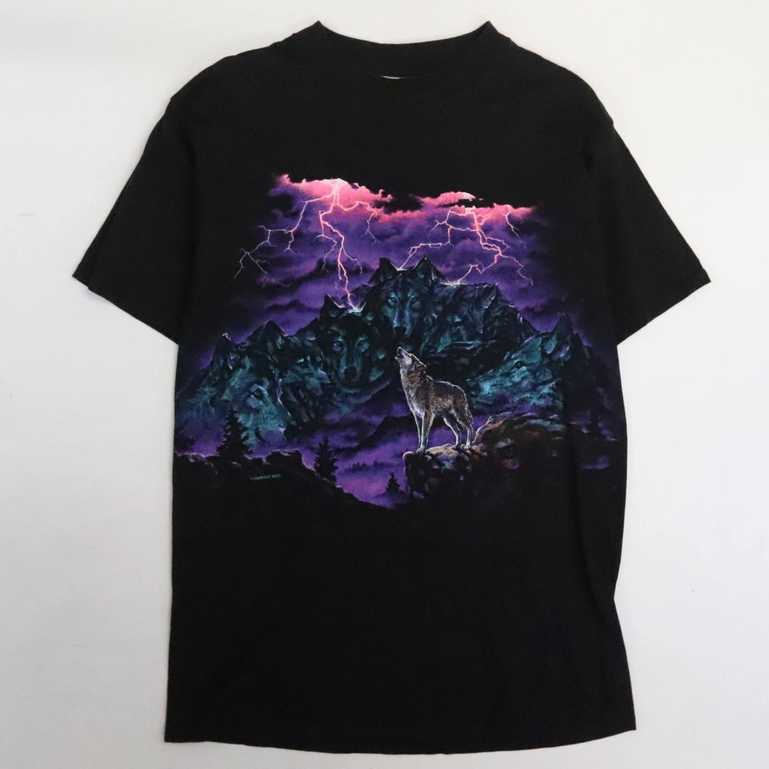 Vintage Wolf Mountain Thunder Lightning T-Shirt Size Large Nature 90s