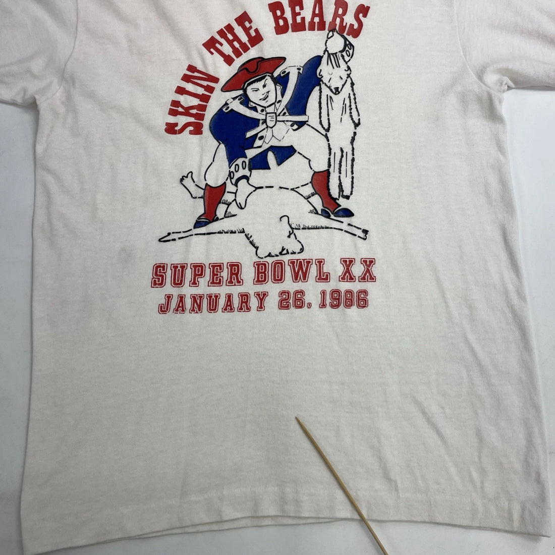 Vintage Patriots Skin The Bears Super Bowl XX Ringer T-Shirt Medium 1986 80s NFL