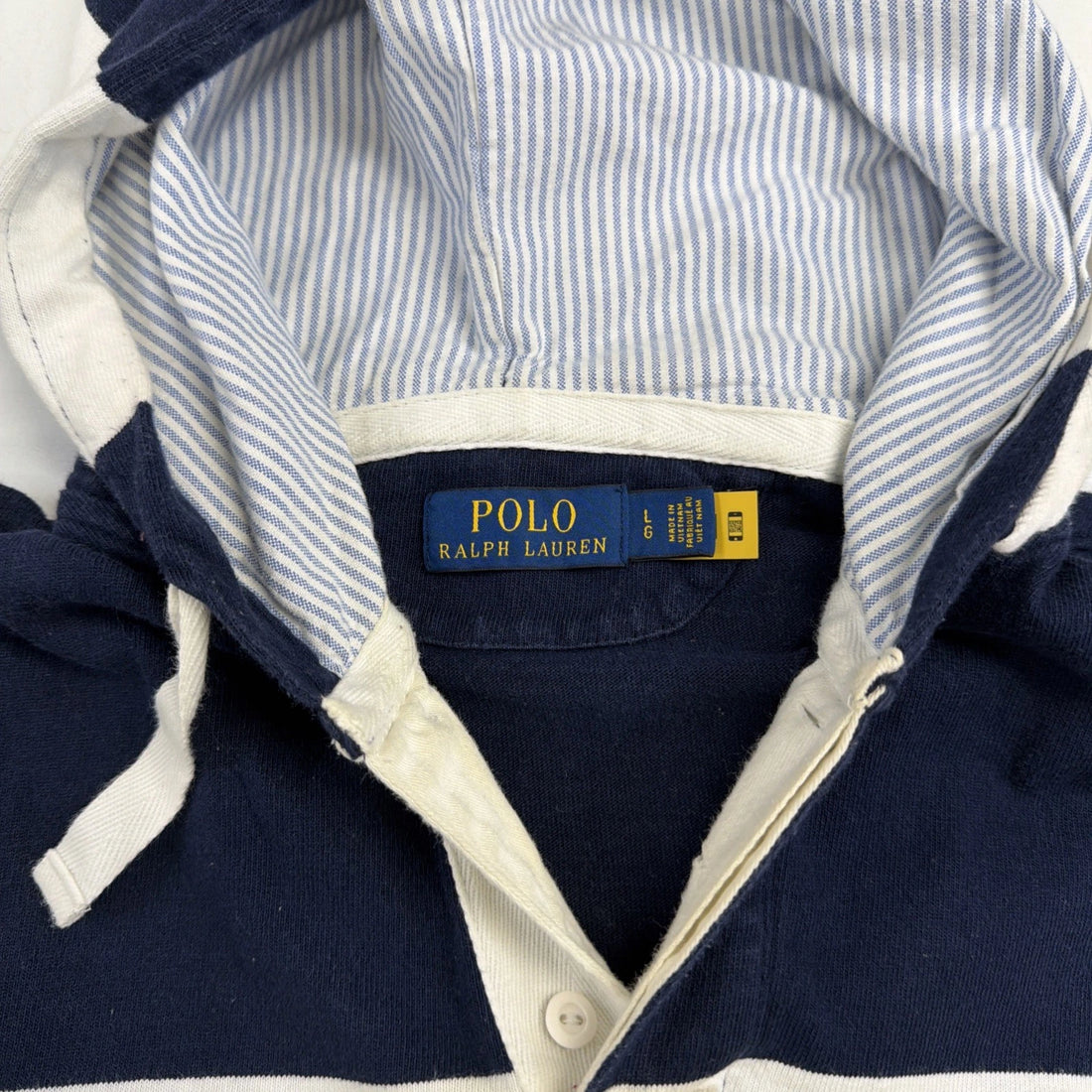 Polo Ralph Lauren Bear Hooded Rugby Henley Shirt Size Large Striped