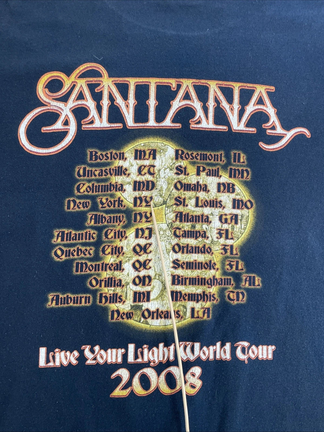 Santana Live Your Light World Tour T-Shirt Size XL 2008