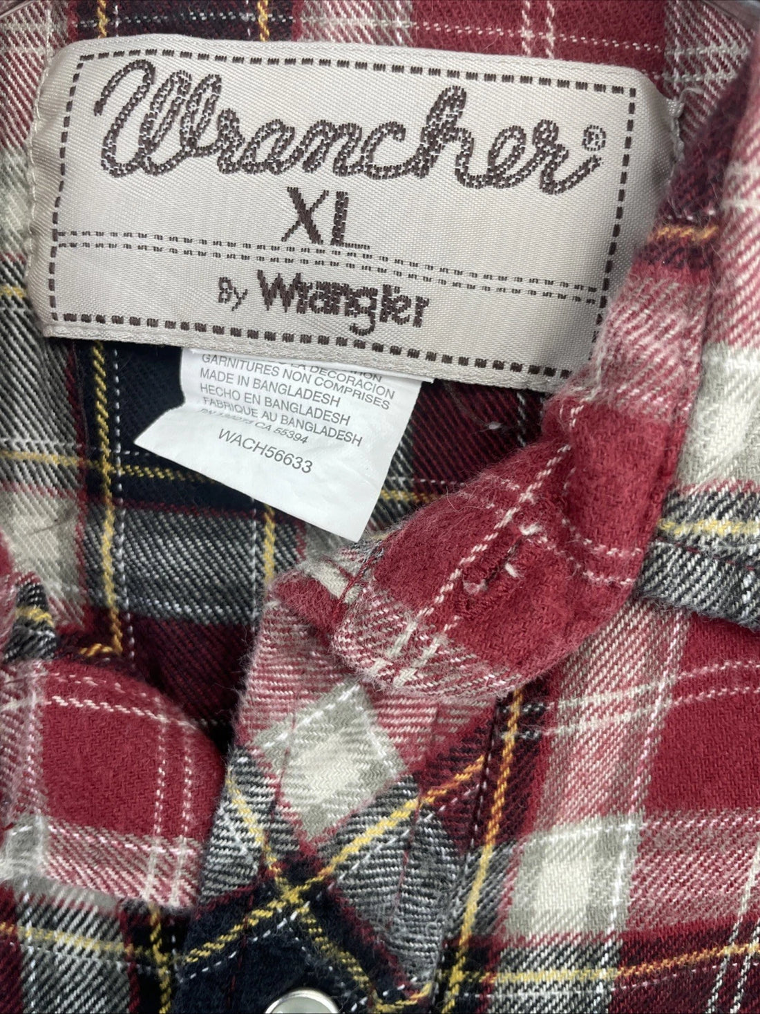 Wrangler Wrancher Western Pearl Snap Shirt Size XL Red Plaid