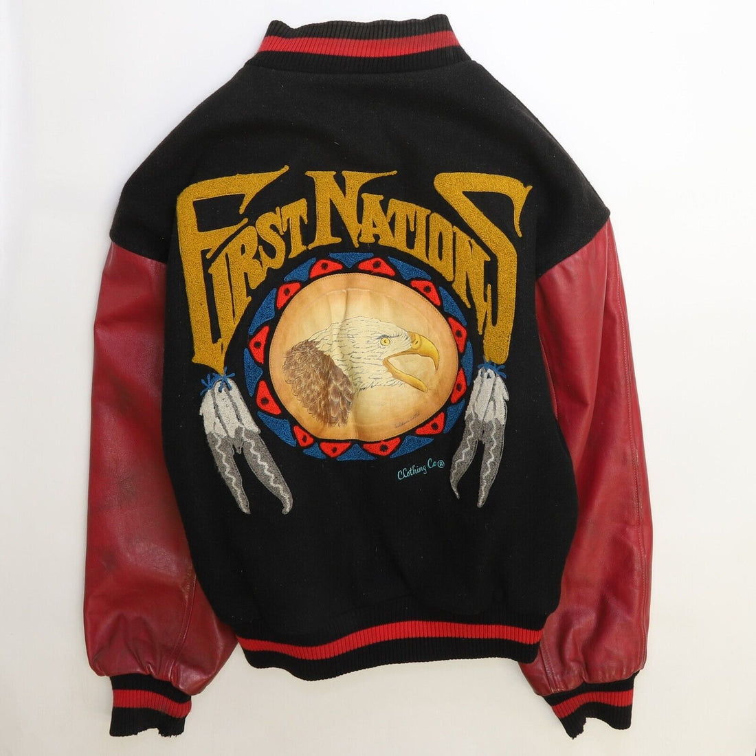 Vintage First Nations Eagle Leather Wool Varsity Jacket Size XL