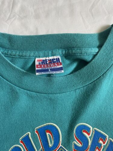 Vintage Toronto Blue Jays World Series Trench T-Shirt Large Teal 1993 90s MLB