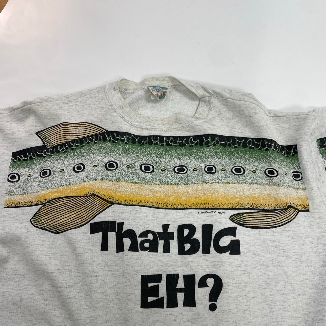 Vintage That Big Eh? Fish Sweatshirt Crewneck XL Spell Out Parody Humor 1993 90s