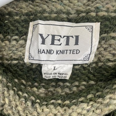 Vintage Yeti Wool Knit Crewneck Sweater Size Large Green Striped Made In Nepal
