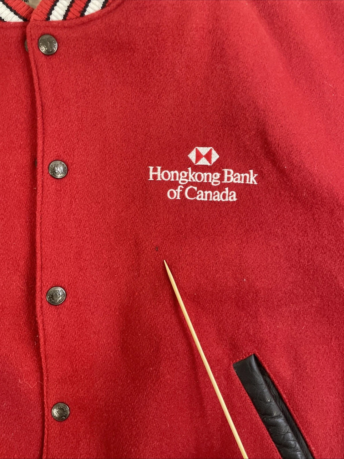 Vintage Hong Kong Bank Canada Roots Athletics Leather Wool Varsity Jacket Large