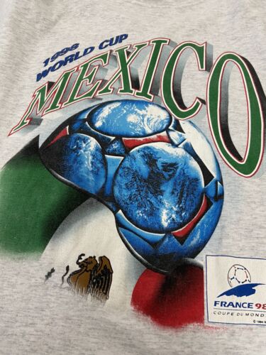 Vintage Mexico World Cup Soccer Football T-Shirt Size Large Gray 1998 90s FIFA