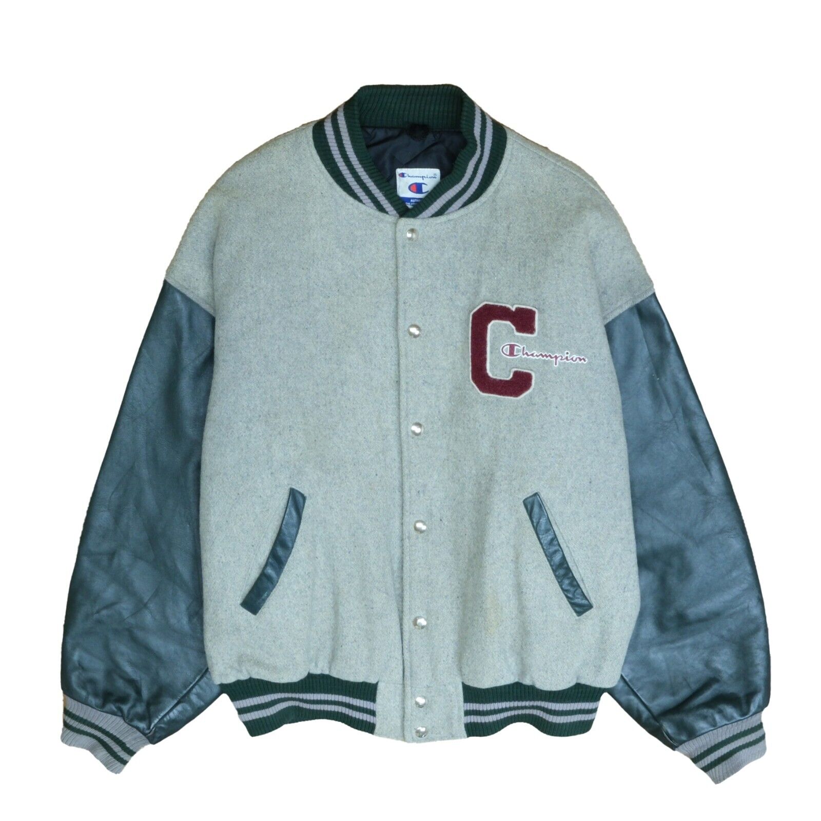 Vintage Champion Athletic Crest Leather Wool Varsity Jacket Size 