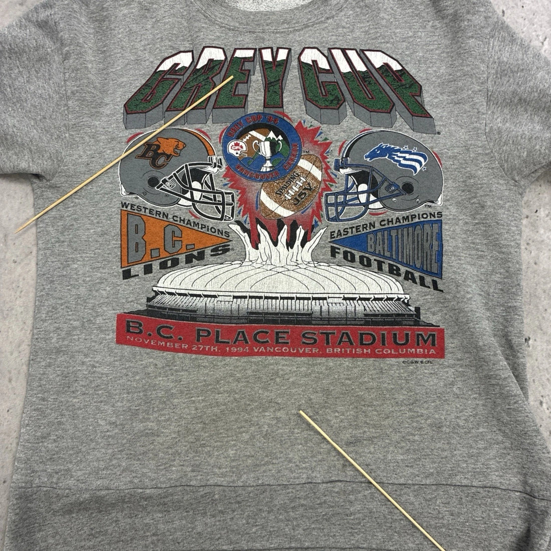 Vintage B.C. Lions Baltimore Football Grey Cup Crewneck Sweatshirt Large 90s CFL