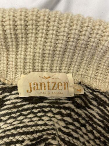 Vintage Jantzen Fair Isle Cable Knit Button Up Sweater Cardigan Size Large White