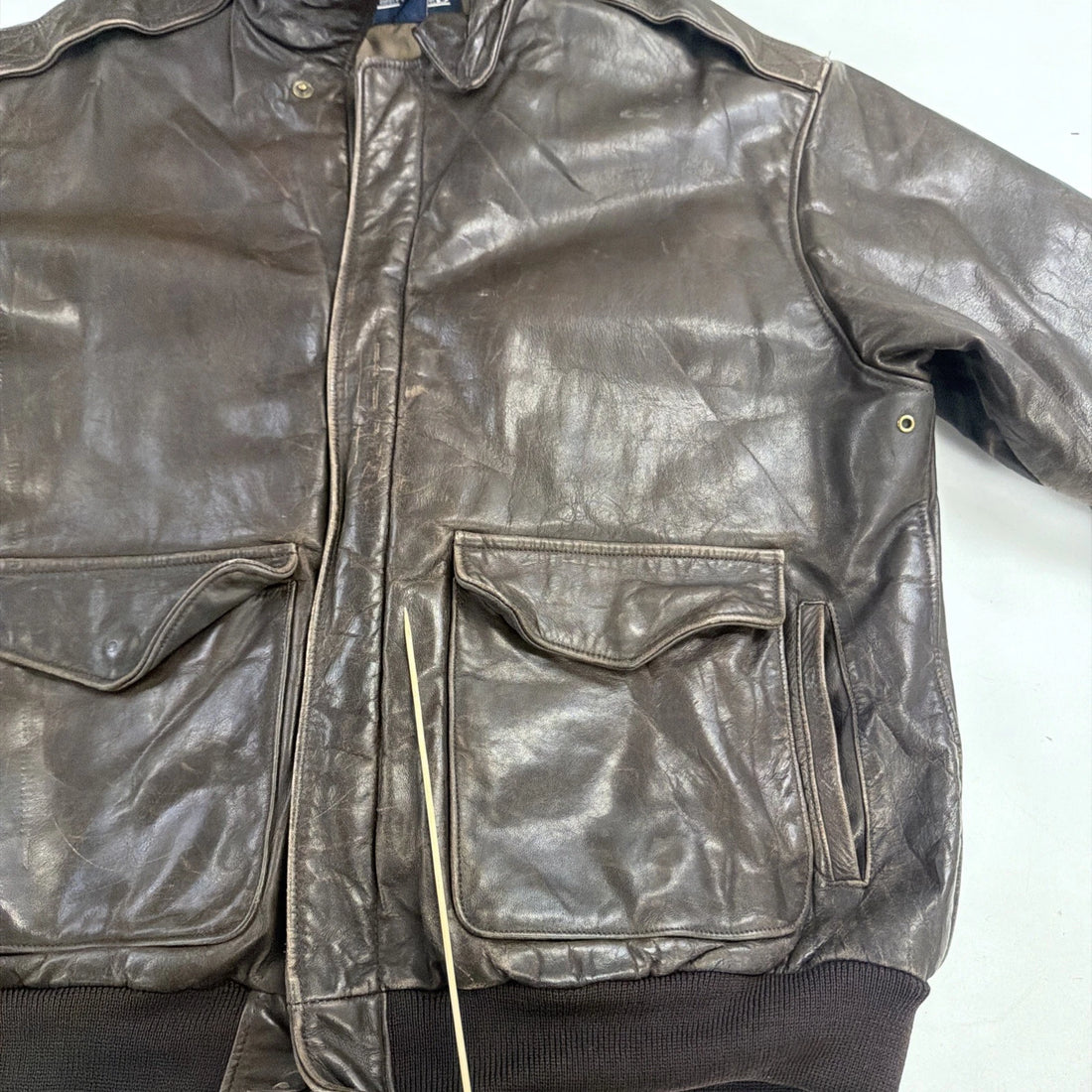 Vintage Lands End Leather Bomber Jacket Size Large Tall Brown