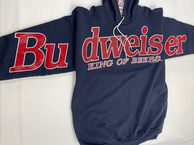 Vintage Budweiser Spell Out Sweatshirt Hoodie Size XL Beer Promo