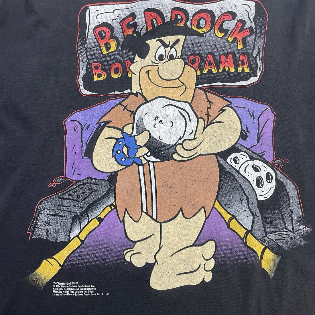 Vintage Flintstones Bowling T-Shirt Size XL Double Sided Cartoon Promo 1994 90s