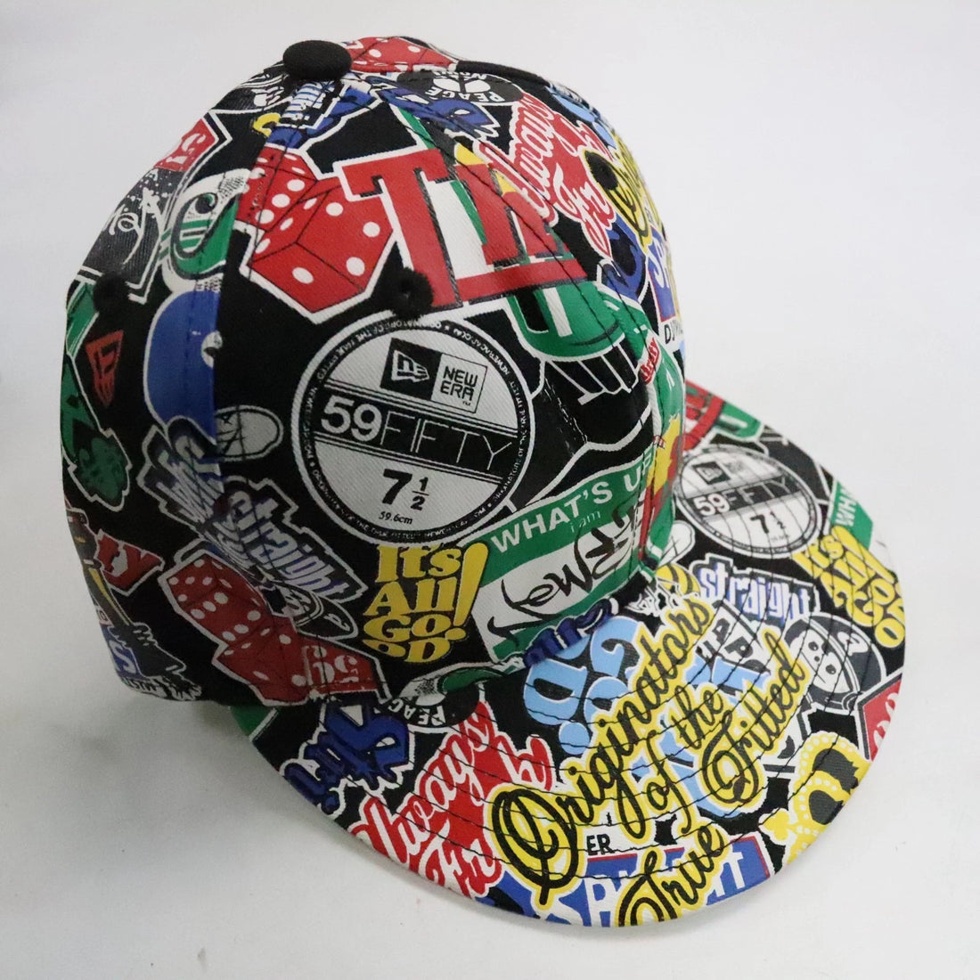Originators Of The True Fitted Hat Cap Size 7 3/8 All Over Print Faux Leather