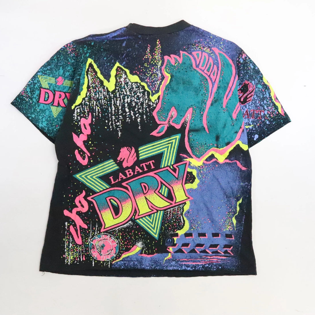 Vintage Labatt Dry T-Shirt Size Large All Over Print Beer Promo