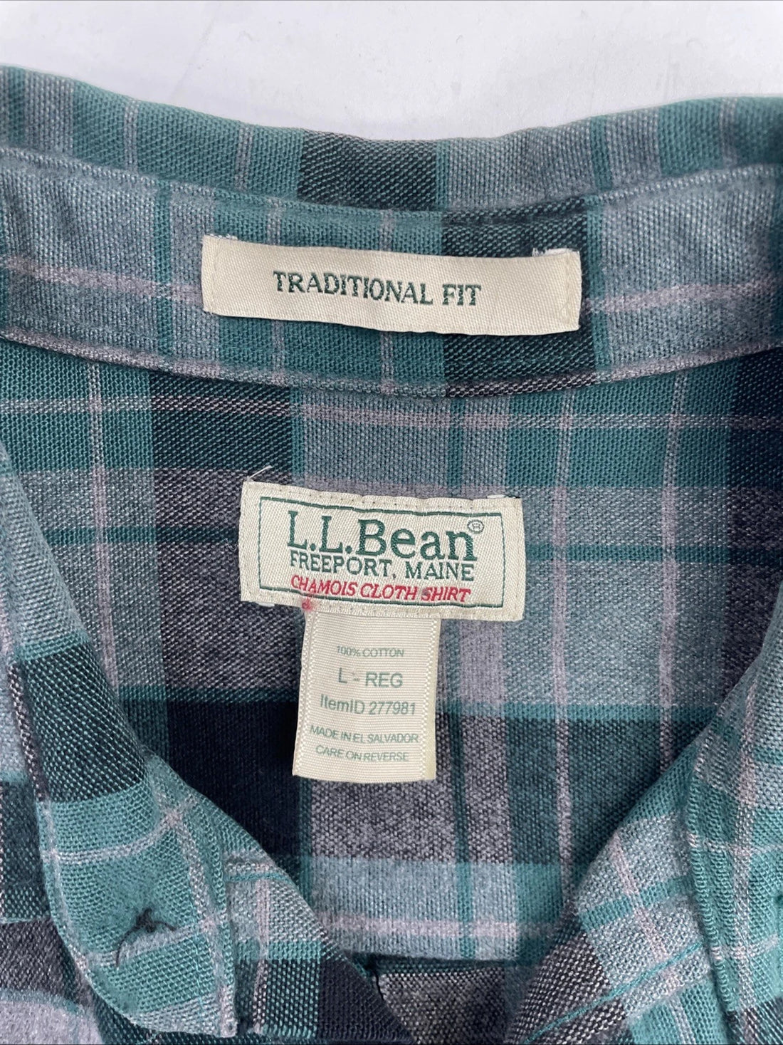 L.L. Bean Button Up Shirt Size Large Green Plaid