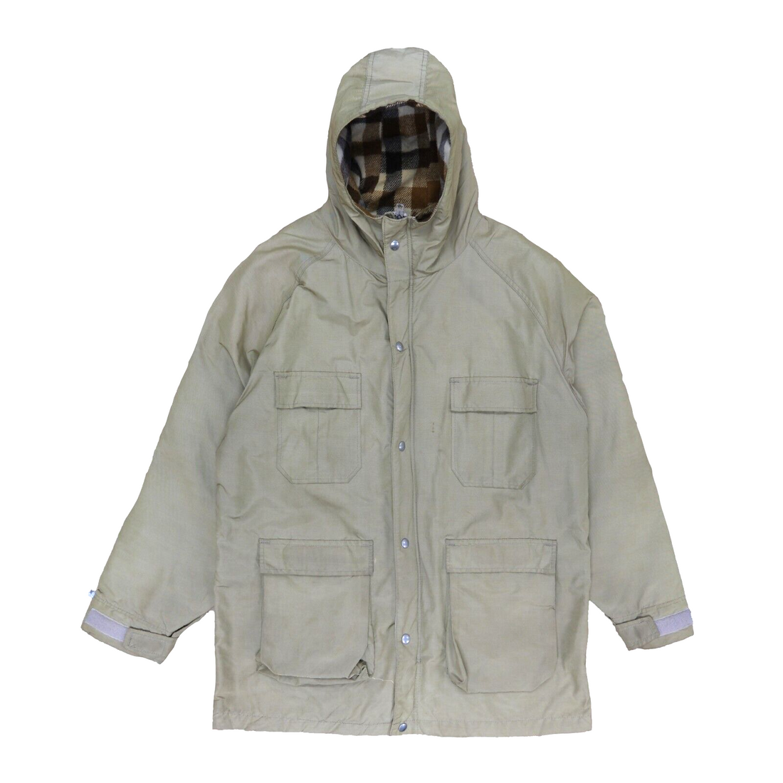 Vintage LL Bean Baxter State Parka Coat Jacket Size XL Beige Plaid Lined