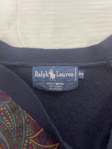 Vintage Polo Ralph Lauren Wool Cardigan Sweater Size Medium Paisley