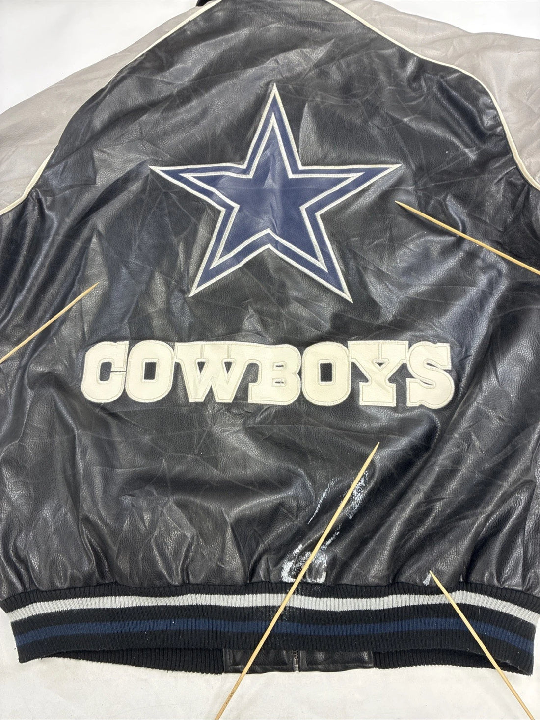 Dallas Cowboys Faux Leather Varsity Bomber Jacket Size Large NFL
