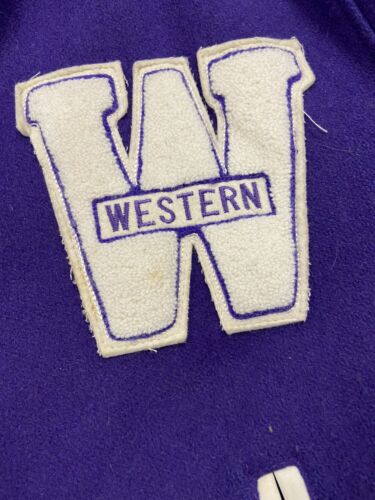 Vintage Western Letterman Wool Varsity Bomber Jacket Size Large Purple