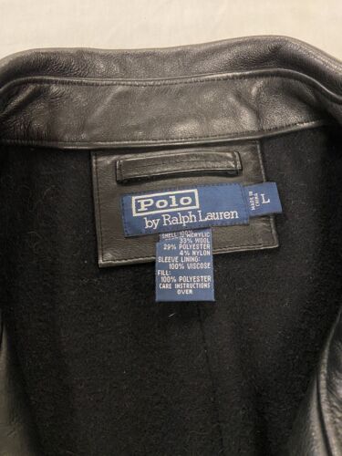 Vintage Polo Ralph Lauren Leather Coat Jacket Size Large Black Insulated