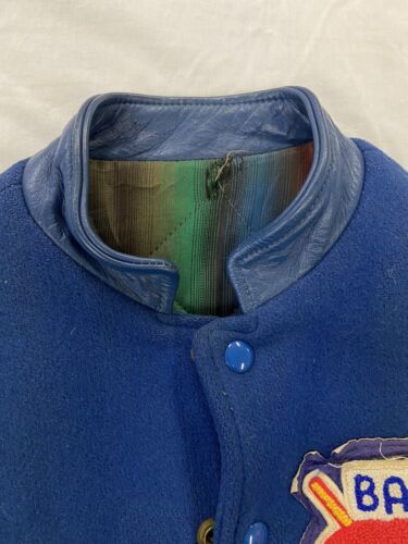 Vintage Connaught Bantam Hockey Wool Leather Varsity Jacket Size Small Blue