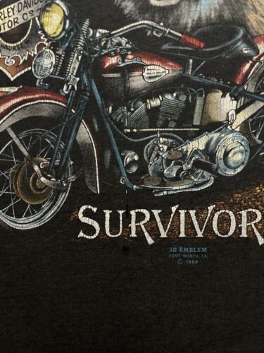 Vintage 3D Emblem Harley Davidson Survivors Wolf T-Shirt Large 1989 80s