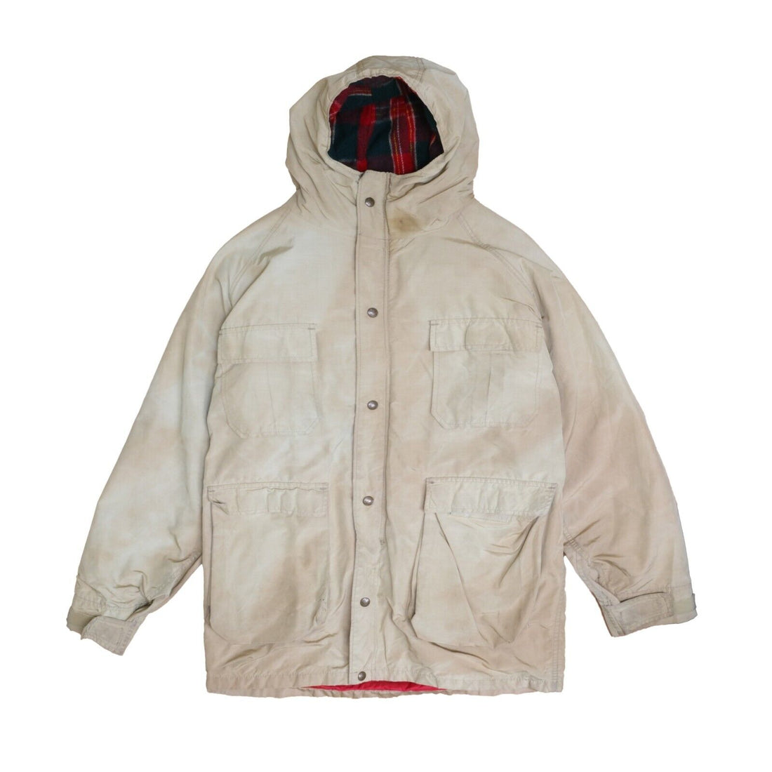 Vintage Woolrich Field Coat Jacket Size XL Beige Plaid Wool Lined