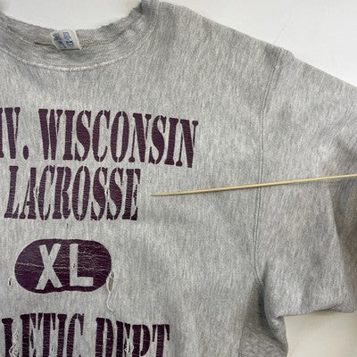 Vintage Wisconsin Lacrosse Champion Reverse Weave Sweatshirt XL Distressed 80s