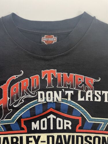 Vintage 3D Emblem Harley Davidson Hard Times Don't Last T-Shirt XL 1991 90s