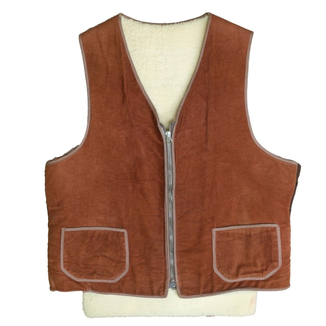 Vintage Suede Sherpa Lined Vest Jacket Size Medium Clax Zip