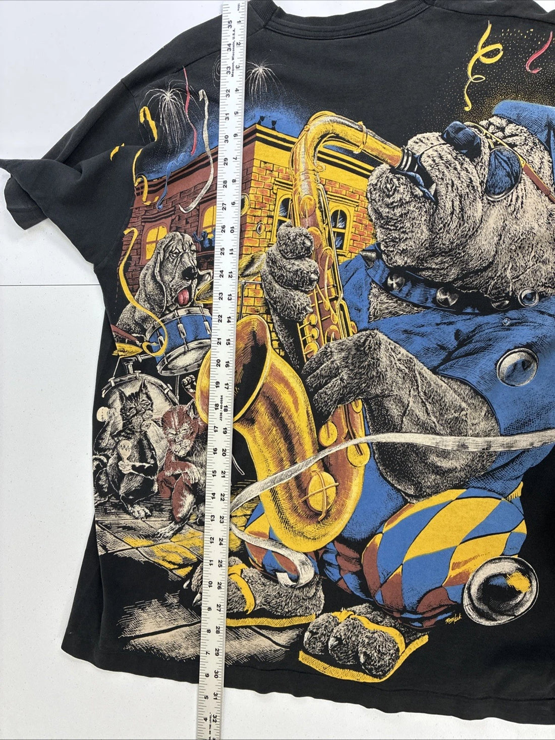 Vintage Jazz Bulldog T-Shirt Size XL All Over Print 90s